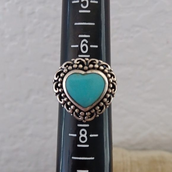 925 Thai Silver Turquoise Heart Ring - Picture 7 of 10